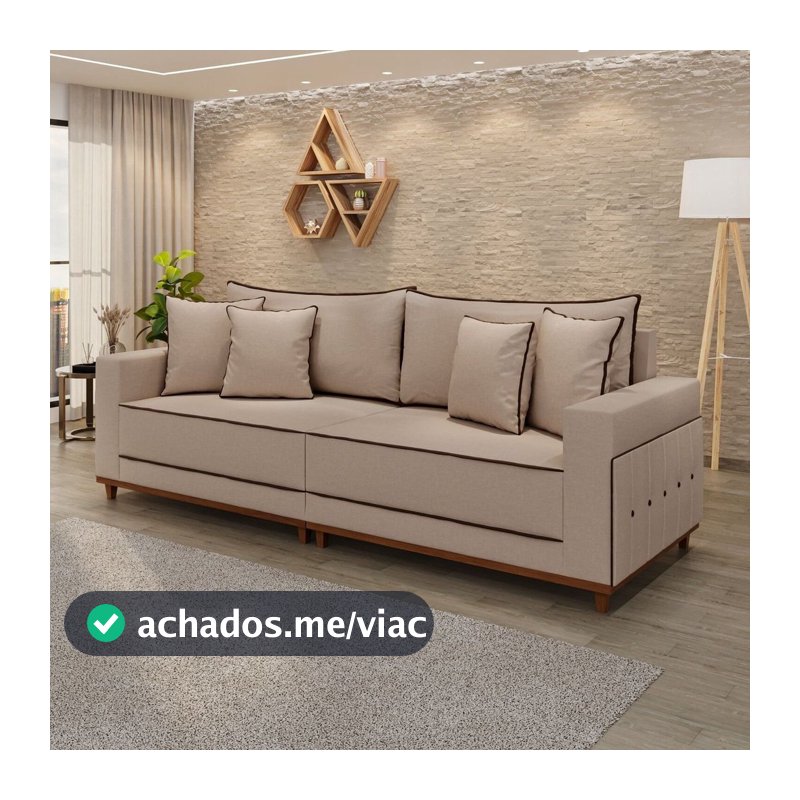 Sofá para Sala de Estar Living 4 Lugares 216cm Montes Claros Marrom Claro