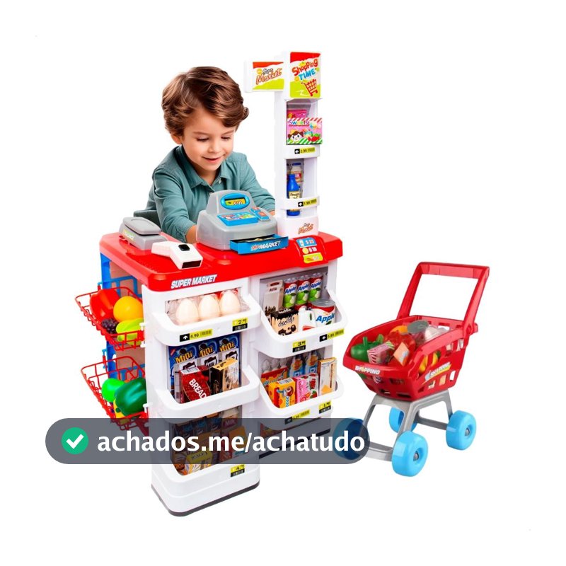 Mercadinho Infantil Caixa Registradora e Carrinho 48 peças