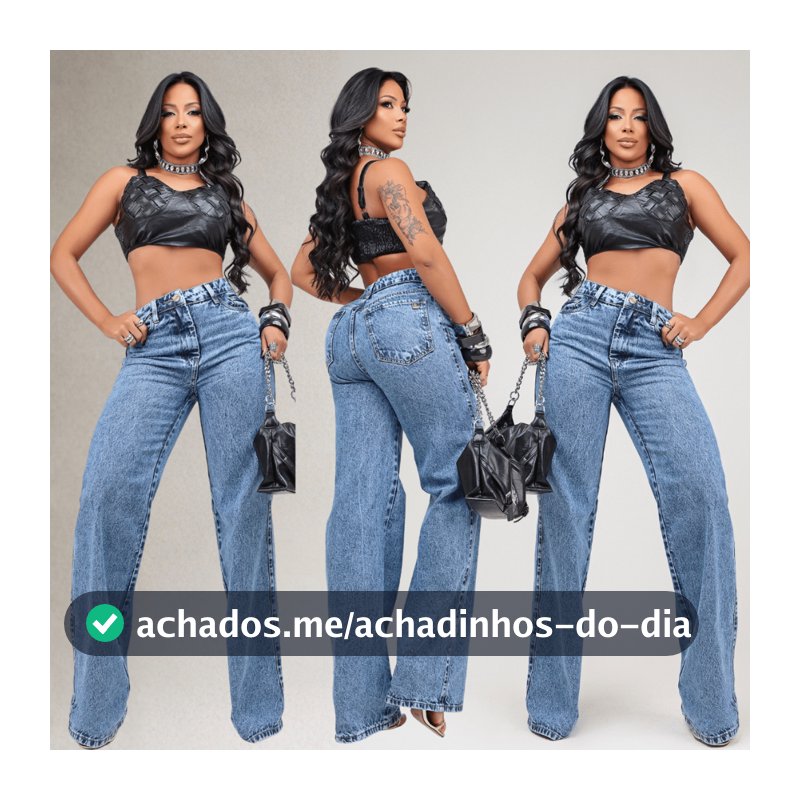 Calça Wid Leg Jeans Feminina Cintura Alta 100% Algodão Premium