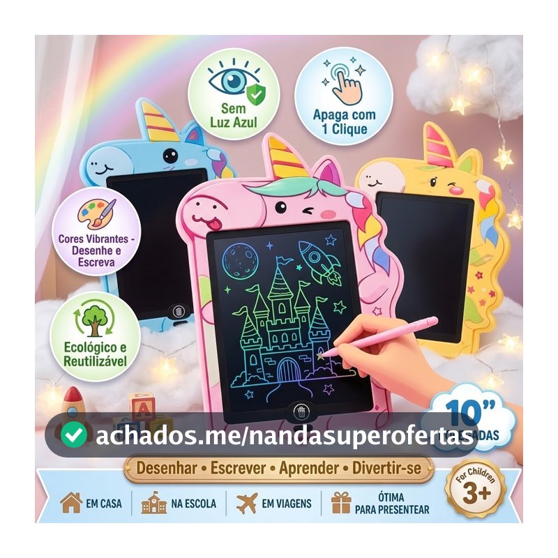 Lousa Mágica Infantil LCD 10 Polegadas para Escrever e Desenhar Colorida Educativa Menina Menino Presente