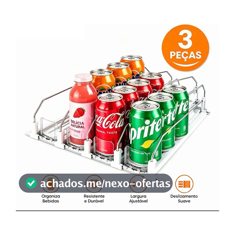 Kit 3 Organizador Bebidas Latas Calha Para Garrafa Geladeira