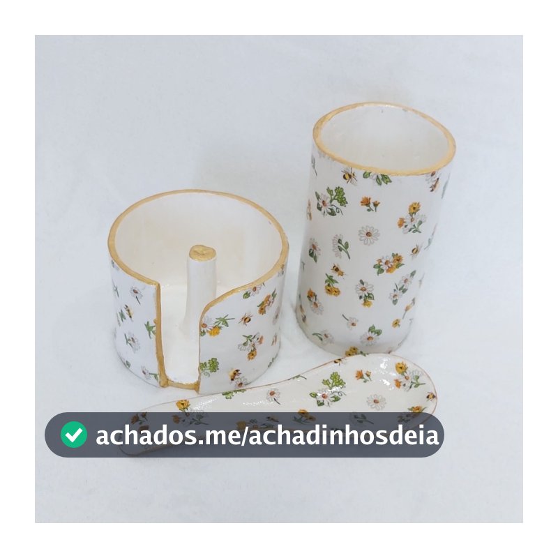 Descanso de colher + Porta papel toalha + Porta utensílios em Cerâmica Fria | Feito à Mão | Personalizável | Botija