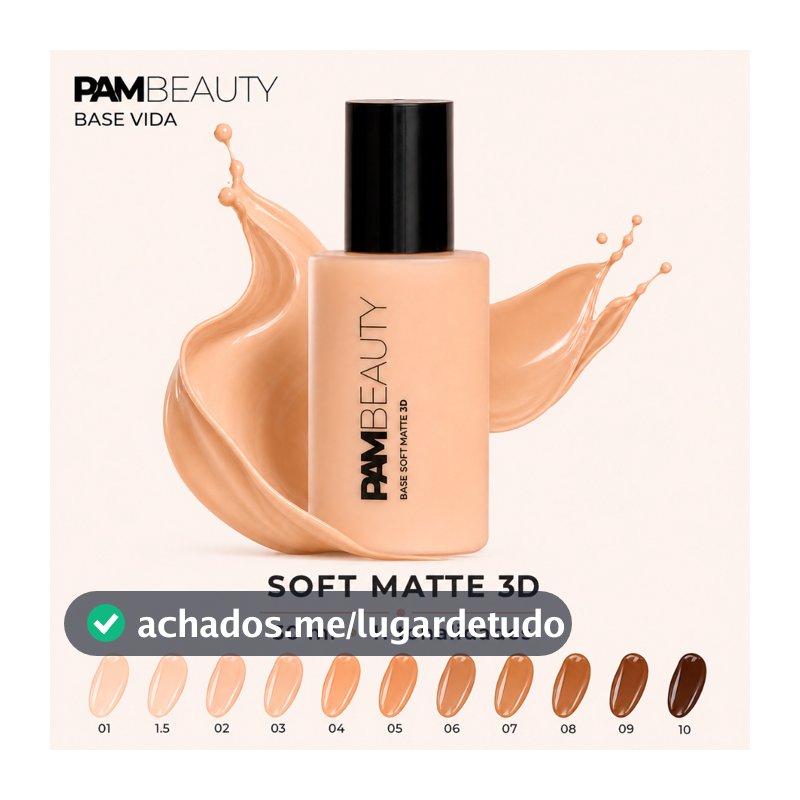 Base Líquida Facial PAM Beauty Vida 30ml Soft Matte 3D Controle de Oleosidade Resistente à Água e Suor