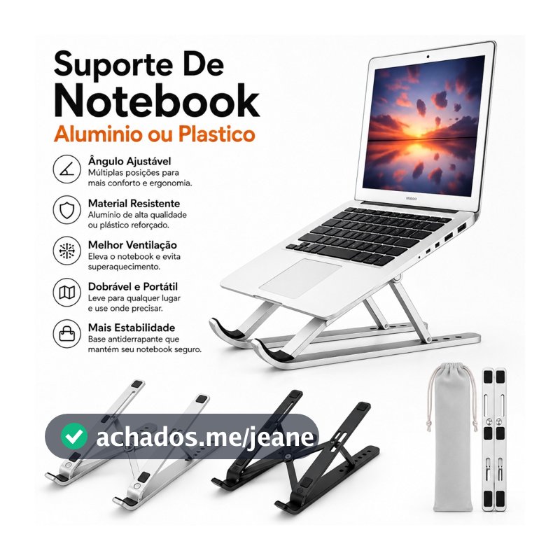 Suporte Para Notebook Base Dobrável de Alumínio Ou Plastico Ergonômico Ajustável Portátil Com Estojo