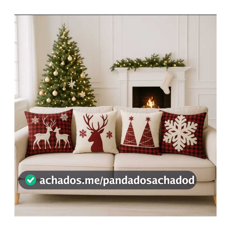 Kit 4 Capas de Almofadas Decorativas 45x45cm Feliz Natal Sala Quarto e Decoração