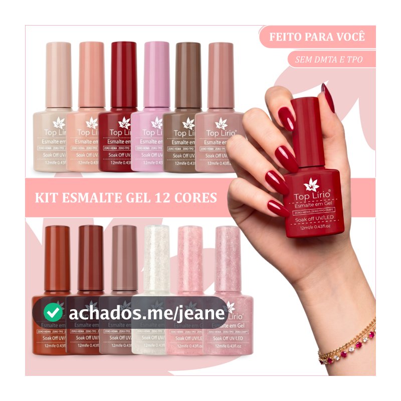 Coleção 12 Esmaltes em Gel para Cabine LED UV 12ml Alta Durabilidade Zero HEMA