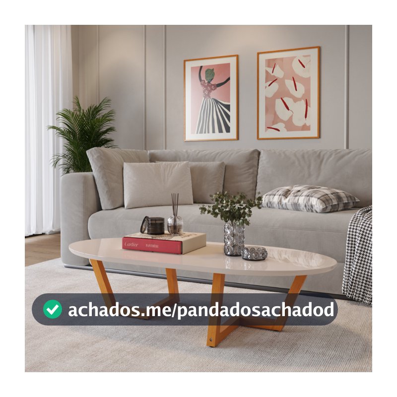 Mesinha De Centro Sala de Estar Moriá Oval Pés De Madeira Maciça Decoração Moderna