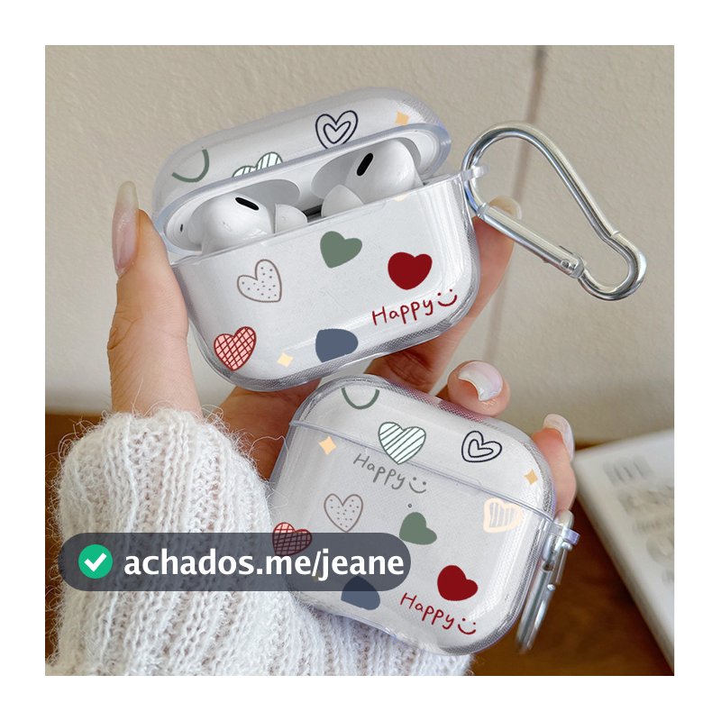 Capa De Fone De Ouvido Para AirPods 1/2/3/4 Feliz Bonito Coração Claro Caso Com Chaveiro Pro3/Pro2/Pro Macia
