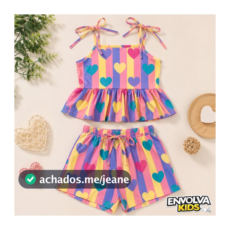 Conjunto Infantil Menina Verão Fresquinho Confortável Colorido Moda Infantil