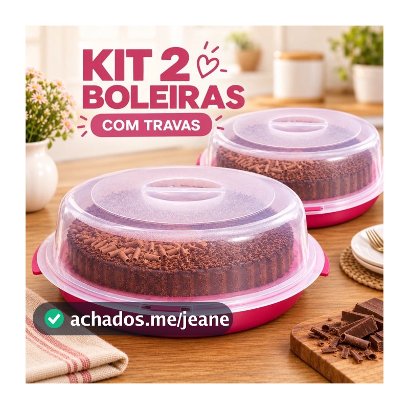 Kit 2 Boleira Multiuso Com Trava Bolo Torta Pudim Sobremesa Plastico Resistente Tampa Transparente