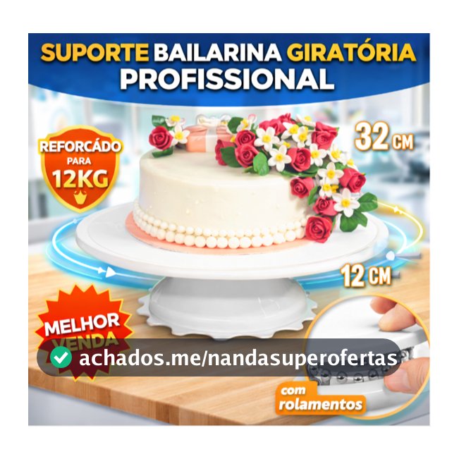 Suporte Bailarina Giratória Reforçada para Bolo 32cm | Confeitaria Profissional até 12kg