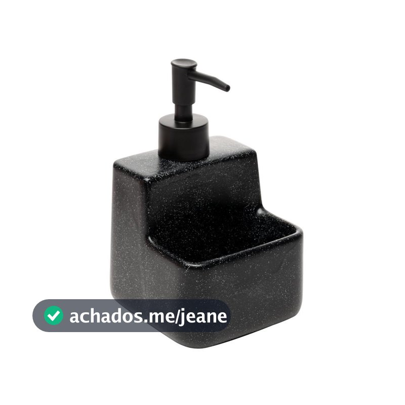 Porta Detergente Líquido com Suporte para Esponja 360ml Lyor Granilite Preto Cerâmica