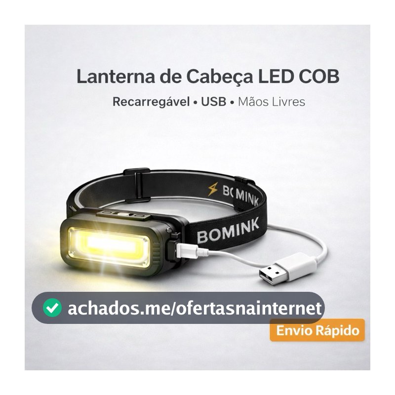 Lanterna de Cabeça LED COB Recarregável USB Mãos Livres para Camping, Trilhas e Emergência