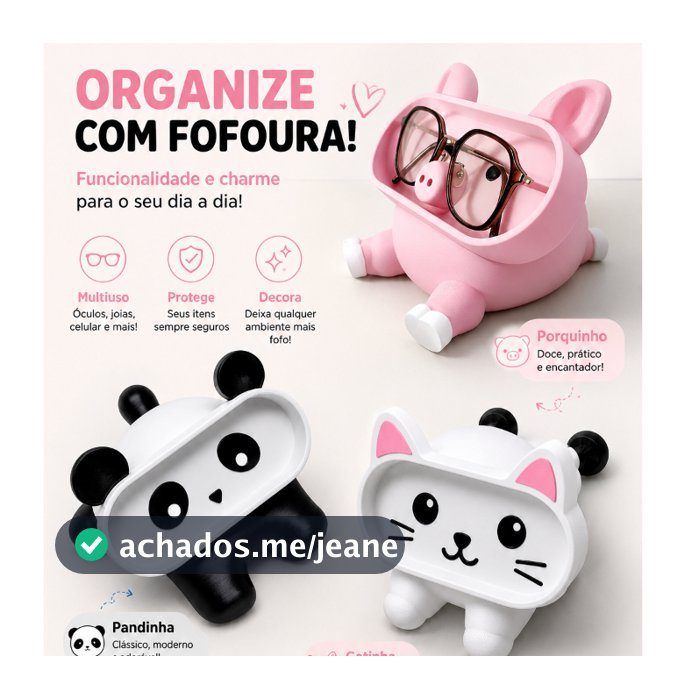 Organizador de Mesa Bichinhos Porta Óculos Celular Decorativo Suporte Celular Porquinho Gatinho Pandinha