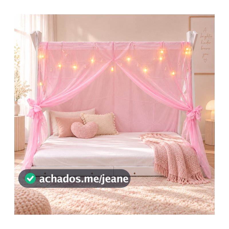 Mini Cama Aurora Casinha Infantil Montessoriana com Colchão 150X70, Lençol, Voal + LED