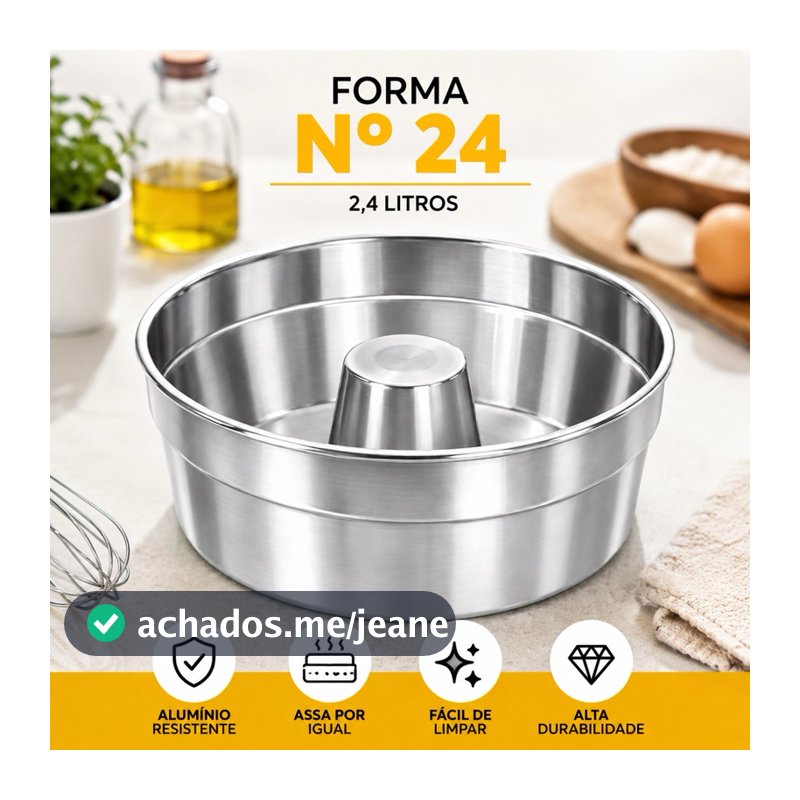 Forma de Bolo Vulcão Pudim Alumínio 2,4cm  Furo Central Alta Resistente 2