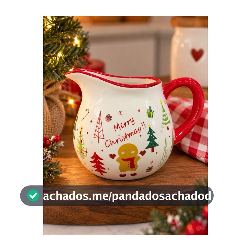 Jarra Bule Leiteira de Cerâmica Natalina Merry Christmas