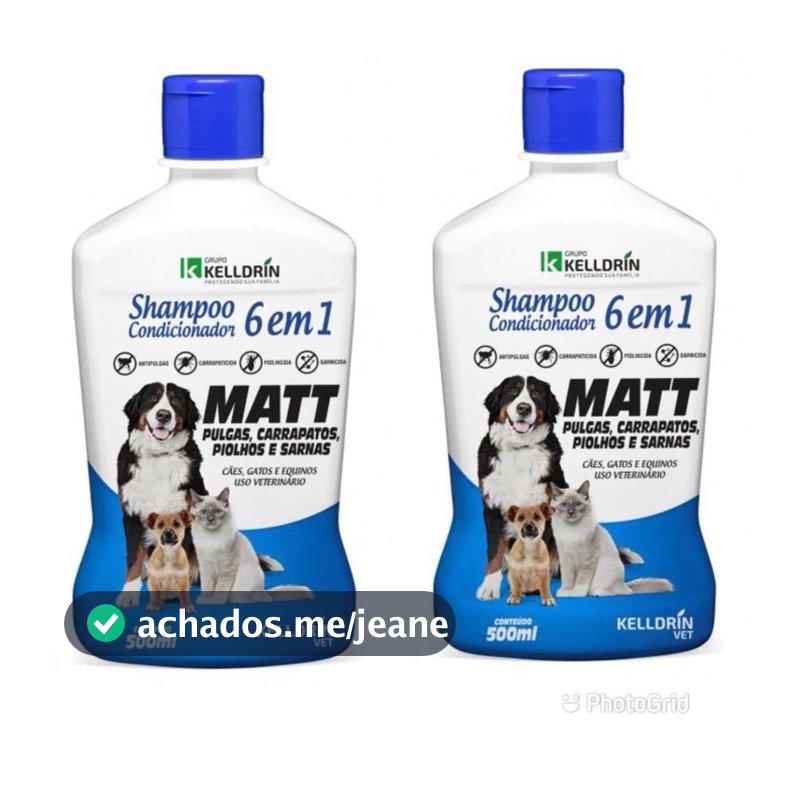 Kit 2 unidades Shampoo Condicionador MATT 6 Em 1 Sarnicida Cães Gatos anti Pulgas Carrapatos