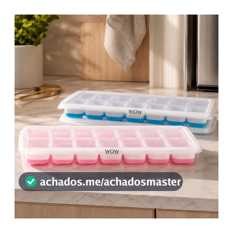 Kit 4 Forma De Gelo Fundo Silicone 14 Cubos Tampa Rígida