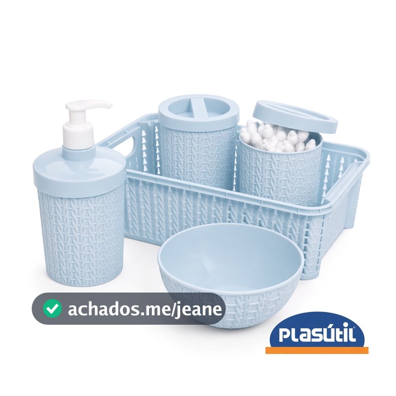 Kit 5 Peças Higiene Do Bebê C/ Cestinha Organizadora Enxoval  bebe em trama - qualidade Plasútil