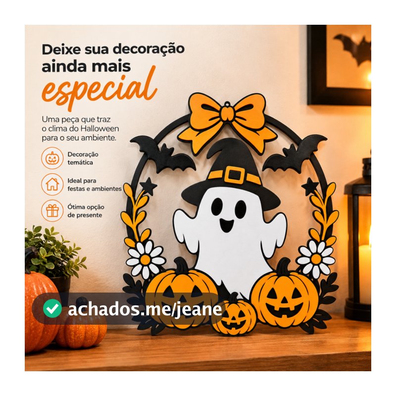 Guirlanda Halloween Fantasma com Abóboras Decoração Dia das Bruxas Festa