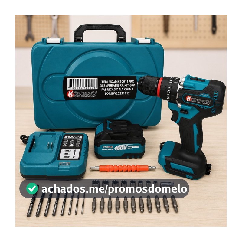 Parafusadeira Furadeira de Impacto 60V Brushless  Nakasaki 55Nm Profissional + Maleta