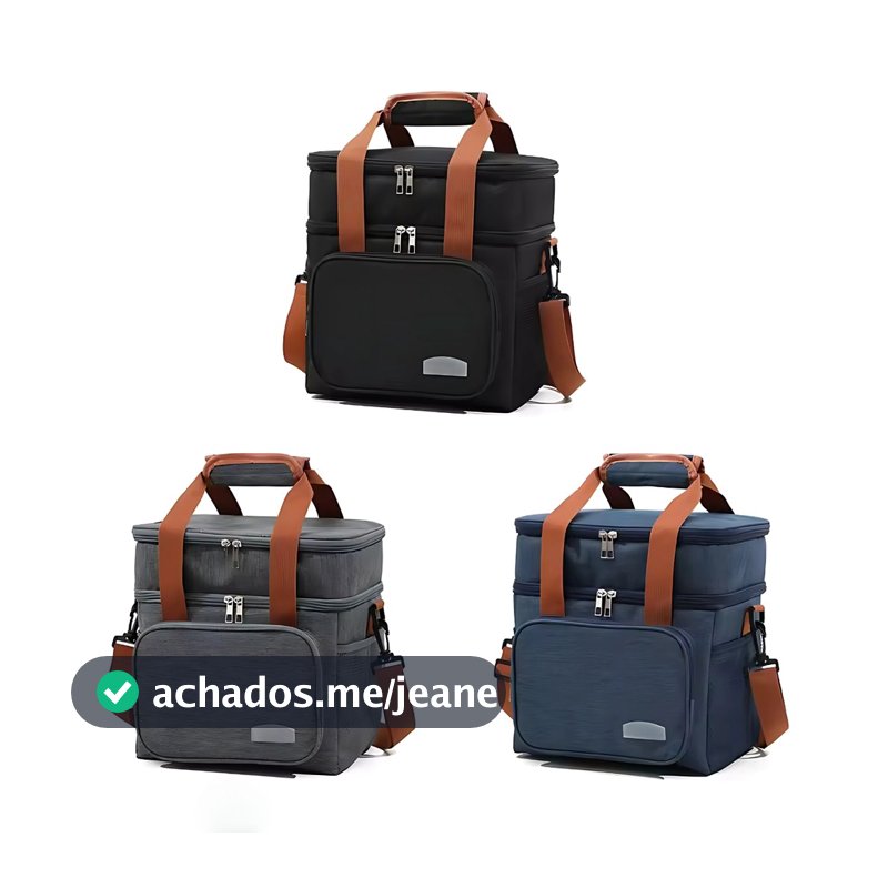 Bolsa Térmica Bolsos Lateral e Frontal Porta Marmita Fitness Com Alça De Mão e Ombro Transversal