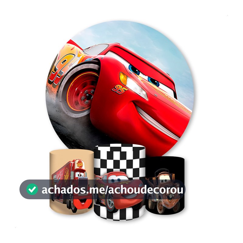 Kit Painel Redondo + Capas de Cilindro Sublimados Para Festa Tema Carros
