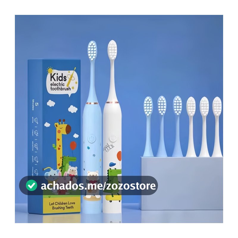 Escova de Dentes Elétrica Infantil Recarregável Bivolt USB + 4 Refis 500mAh 22cm Ultra Macia P.HQ