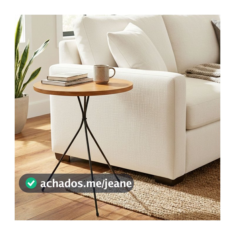 Mesa Lateral Redonda Apoio Sofá Pé Palito Metal Madeira