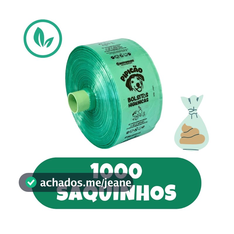 Bobina Cata Caca Com 1000 Sacolas Biodegradáveis Coleta de Fezes de Cachorro Pipicão