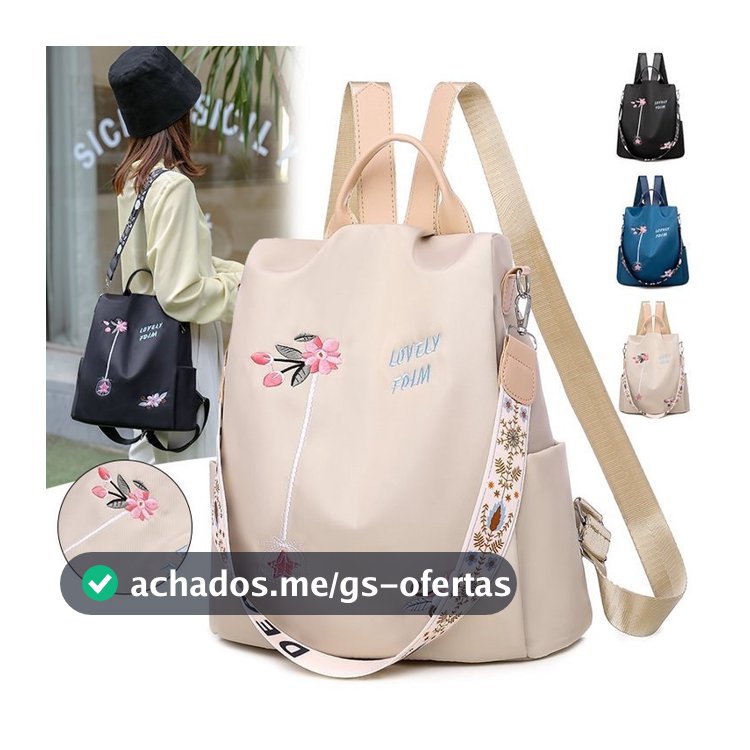 Mochila Feminina Nylon Bolsa De Ombro À Prova D'Água Anti-Roubo Bolsa Bordado Design - M