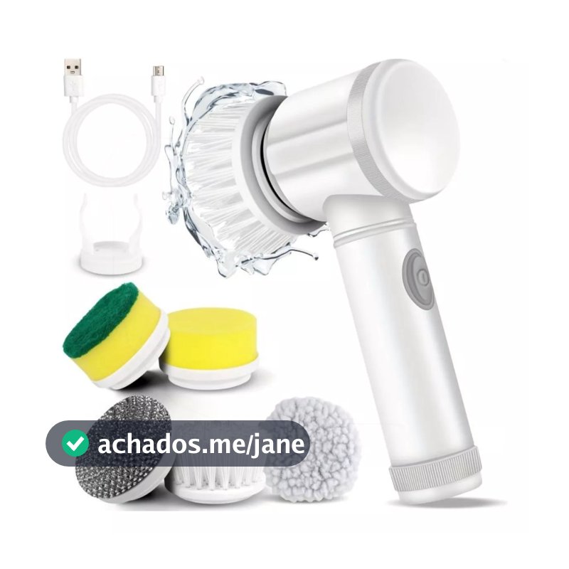 Escova de Limpeza 5 em 1 Sem Fio Limpador Multiuso Prático Com Mais Duas Cabeças de Escova