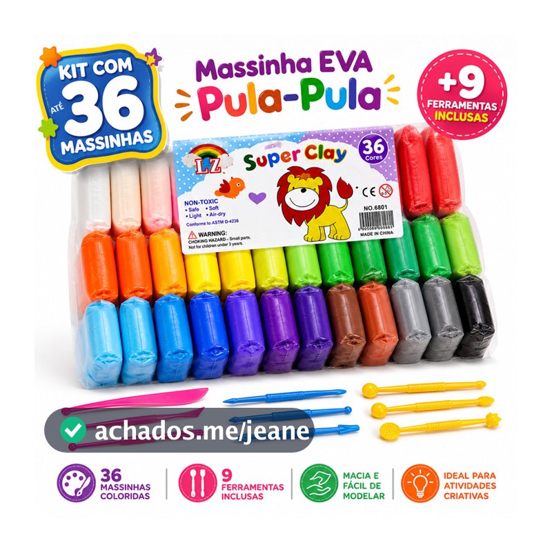 12 a 36 Massinha Argila Pula Pula de E.V.A Super Leve + 3 Ferramentas Brinde Brinquedos Educativos