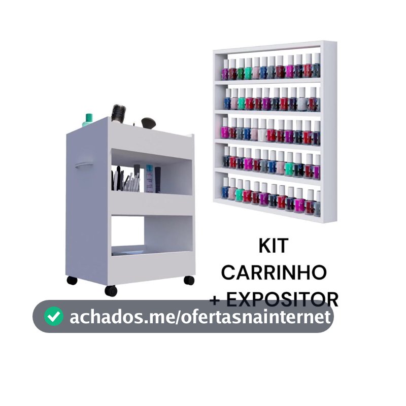 Kit Carrinho Auxiliar + Expositor Porta Esmaltes Manicure Nail Designer Cabeleireiro Pedicure