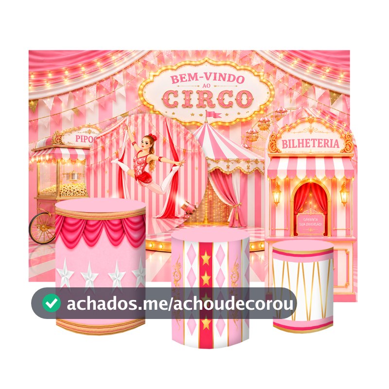 Painel para decoração de festa em  tecido subl. tema CIRCO ROSA