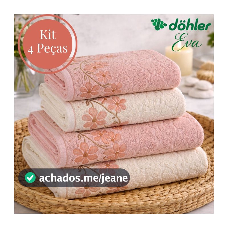 Jogo de Toalha 4 Peças Dohler de Algodão Felpuda Macia Excelente Absorção Banho e Rosto Eva