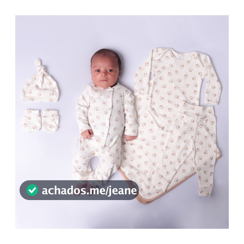 Saída de Maternidade Bebê Menino 100% Algodão 06 Peças Estampa de Patinhas Confortável Antialérgico