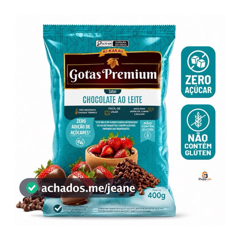 Chocolate Gotas Premium Zero Açúcar 400g Ki-Kakau Para Brownies Cookies Ganache Trufas Coberturas Sem Glúten