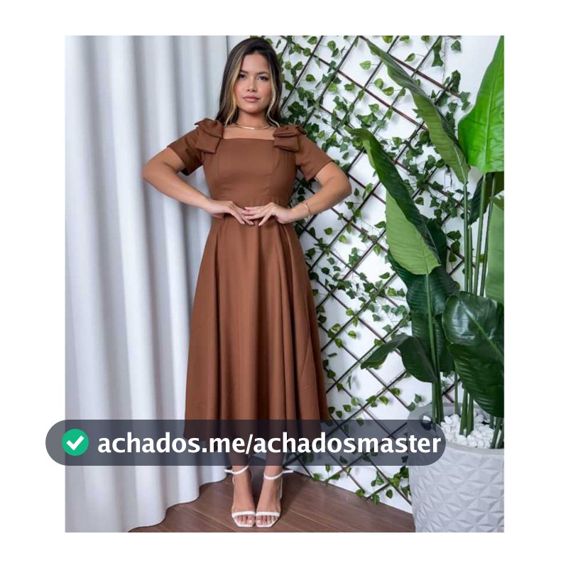 Vestido Midi Feminino com Laço na Manga e Elastex nas Costas (Duna Linho) - Moda Festa Elegante