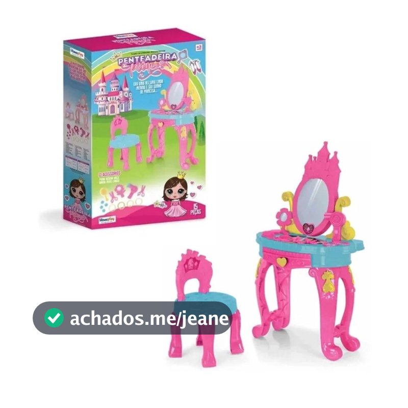 Penteadeira Da Princesa Encantada Rosa Pink Infantil acessórios banqueta espelho decorativo Homeplay