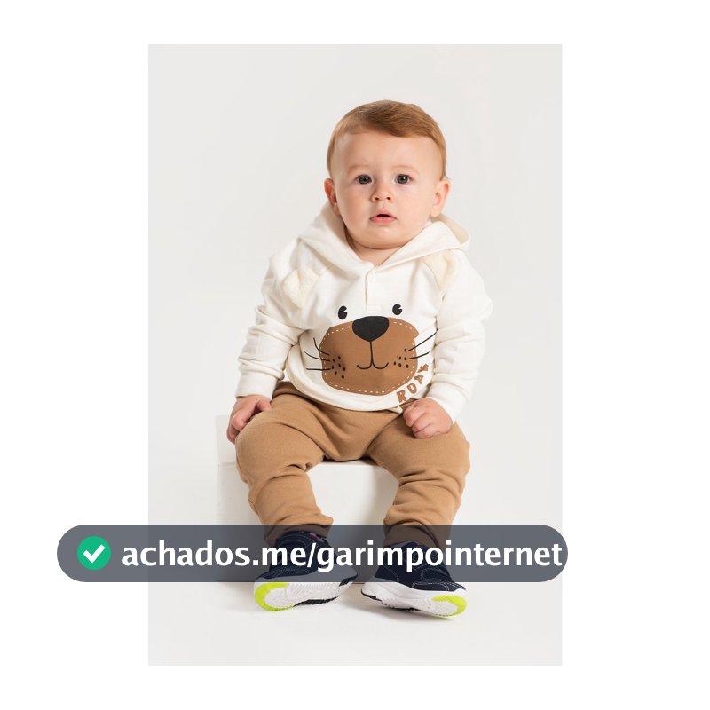 Conjunto Roupa Infantil Menino Moletom Peluciado Com capuz Off White