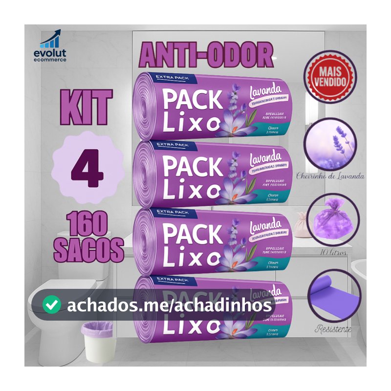 Kit 4 Rolos de Sacos de Lixo 10L – 160 Unidades | Neutraliza Odores | Ideal para Pia e Banheiro