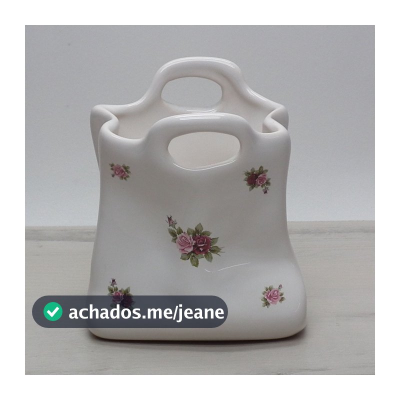Porta Escovas Sacola Torcida Cerâmica Floral Marsala Porta Pincel de Maquiagem Porta Treco
