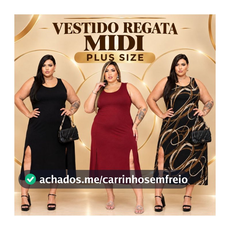Vestido Feminino Regata Midi Fendas Frontais Plus Size Estiloso Mid Size Verão Curve 44 ao 56