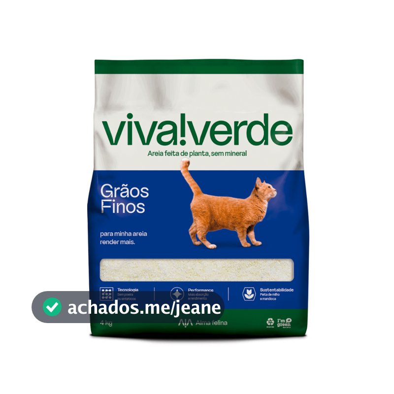 Areia Higiênica Biodegradável Viva Verde para Gatos - Grãos Finos - 4kg
