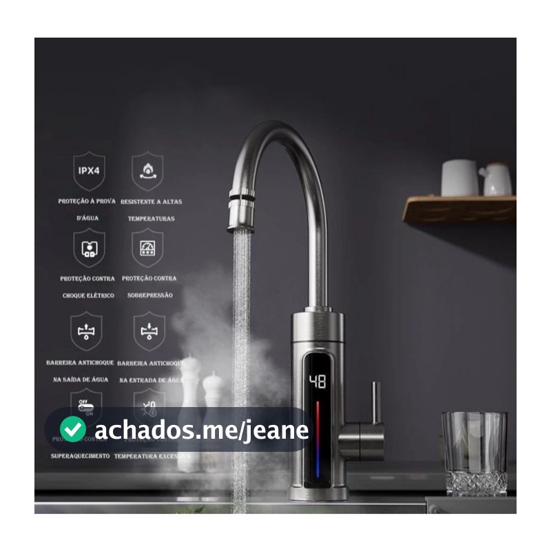 Torneira Elétrica Para Cozinha Banheiro Com Visor de Temperatura Regulagem e Giratória 360°