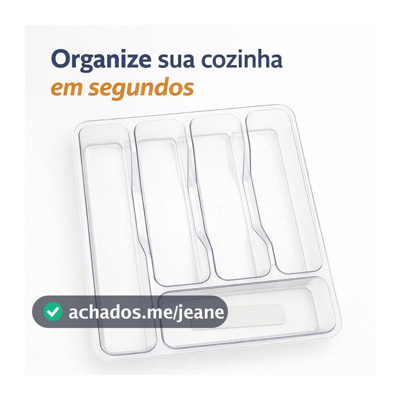 Organizador de Talheres para Gaveta 32x26cm Acrílico Transparente 5 Divisórias Porta Talher Cozinha Resistente