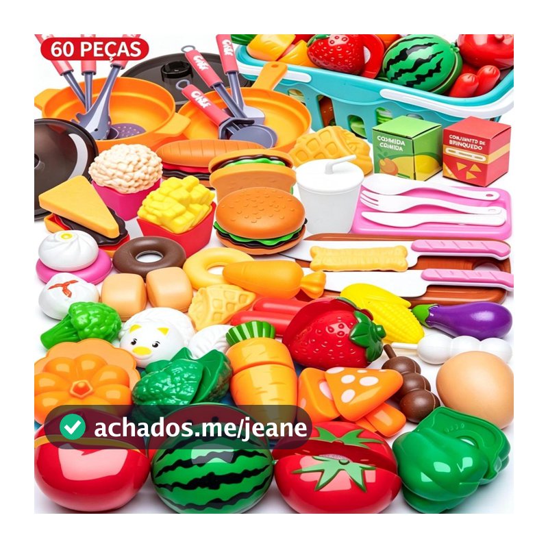 Kit 60 Peças Brinquedo Simulação Cozinha Cortar Frutas Legumes Infantil  ABS Seguro Desenvolvimento Motor
