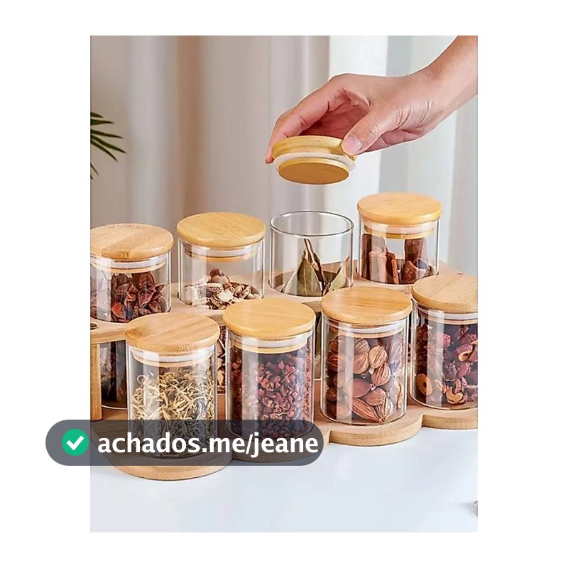 Kit Potes De Vidro Hermético 200ml Tampa De Bambu